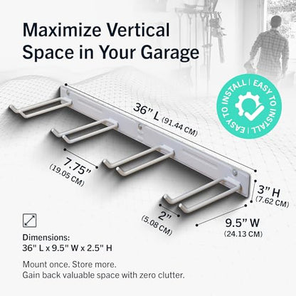 Garage Tool Organizer (36" Heavy Duty Steel Rack | 4 Hooks | Holds 250lbs / GRAY)