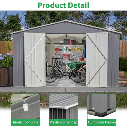 Large Outdoor Storage Shed (11x13 Ft-without window / Gray)