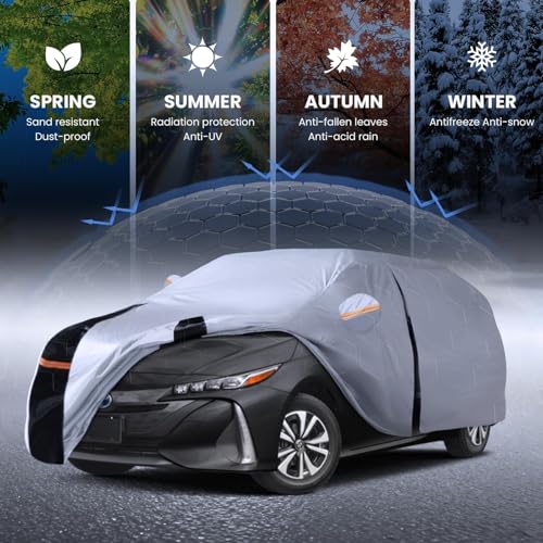Multi Layer Car Cover Custom Fit for Toyota Prius (W.Custom Fit Toyota Prius / White Car Cover)