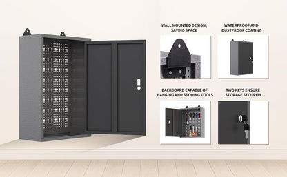 Metal Storage Wall Mounted Lockable Cabinet with 22 Tool Hooks