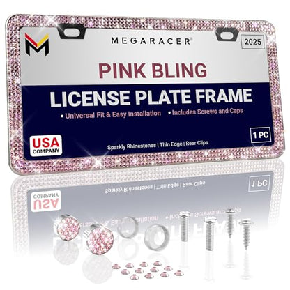 Glamorous Pink Bling License Plate Frame for Women (Pink / 1 Piece)