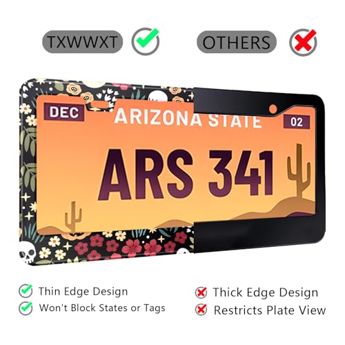 Halloween Ghost Skull Floral License Plate Frame Colorful Flowers Stainless Steel Steel License Plate Holder Auto Parts Decoration with Screws License Plate Holder 12x6 Inch Car Accessories (Halloween Skull Floral)