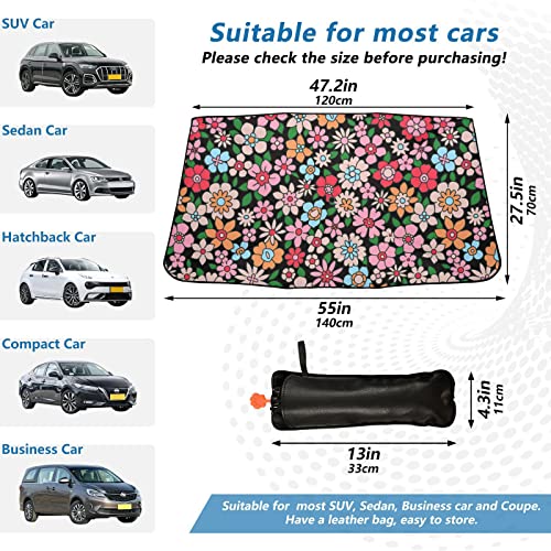 Cute Pink Flowers Windshield Sun Shade Umbrella Colorful Floral Hippie Foldable Car Front Window Sunshade Blocks UV Rays Heat Keep Vehicle Cool (multi 4)