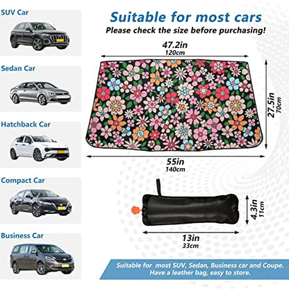 Cute Pink Flowers Windshield Sun Shade Umbrella Colorful Floral Hippie Foldable Car Front Window Sunshade Blocks UV Rays Heat Keep Vehicle Cool (multi 4)