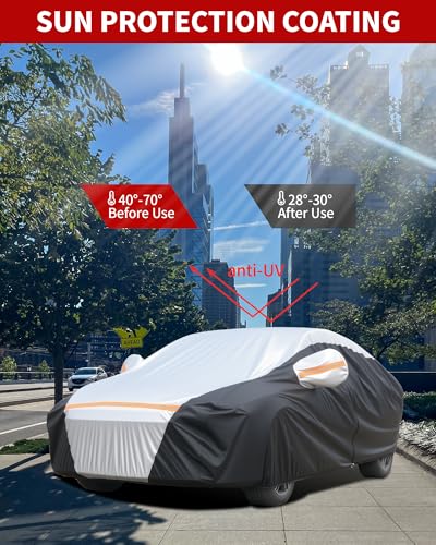 Car Cover Waterproof All Weather for 185" (Silver and Black / 3L+Sedan)
