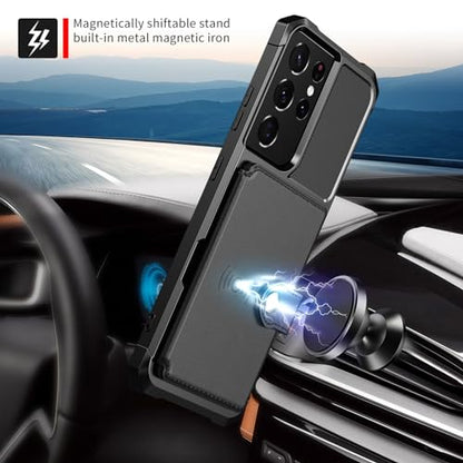 for Samsung Galaxy S21 Ultra Case with Card Holder (Black / Samsung Galaxy S21 Ultra)