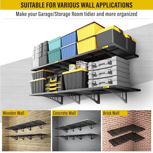 4Pack 2x3ft Adjustable Metal Garage Wall Shelving Heavy Duty Garage Storage Shelf Wall Mounted Black (2x3ft-4Pack / Black)