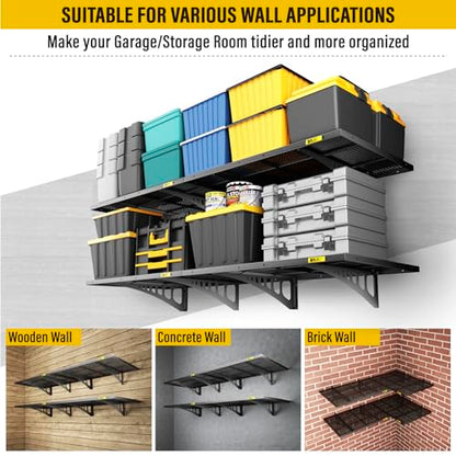 4Pack 2x3ft Adjustable Metal Garage Wall Shelving Heavy Duty Garage Storage Shelf Wall Mounted Black (2x3ft-4Pack / Black)