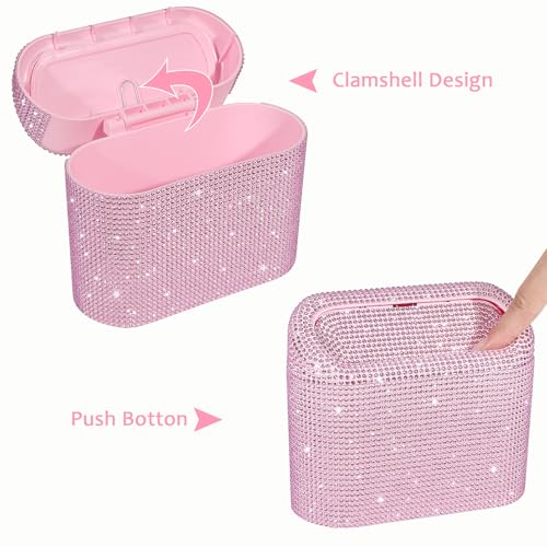 Bling Car Trash Can with Lid (Light Pink/Light Pink Rhinestone)