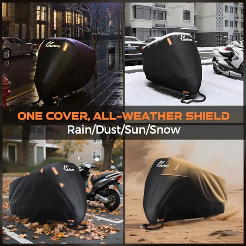 Heavy Duty Motorcycle Cover Waterproof Outdoor Storage Fits Up to 86.6" (Silver / 86.6")
