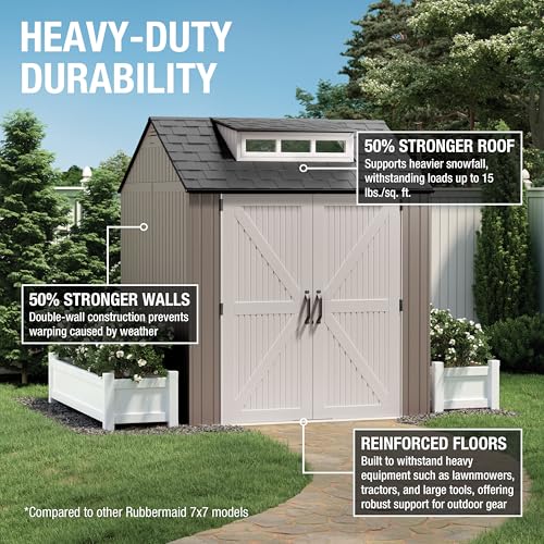 Large Resin Outdoor Storage Shed With Floor (7'x7' / Brown)