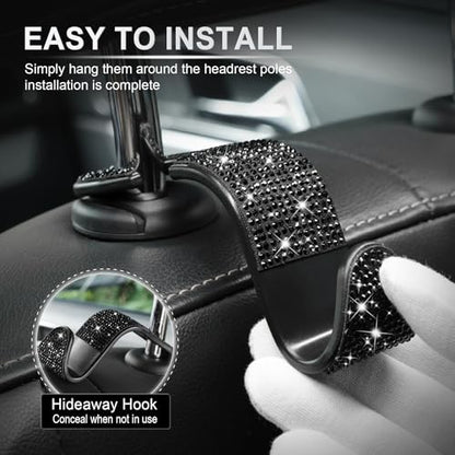 Car Seat Headrest Hook (Bling Black)