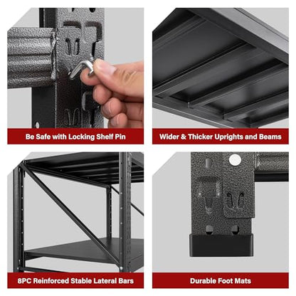 48" Wide Heavy Duty Garage Shelving Units (Matte Black / 48"Wx24"Dx70"H)