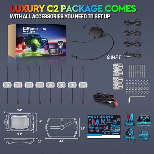 C2 MAX 8 Pods RGB+IC Chasing Rock Lights with White Housing (8 Pods With White Housing Kit)