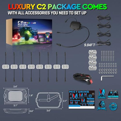C2 MAX 8 Pods RGB+IC Chasing Rock Lights with White Housing (8 Pods With White Housing Kit)