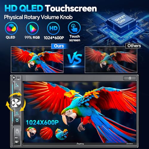 QLED Double Din Car Stereo with Dash Cam & Backup Camera (Black W018 with Dash Cam)