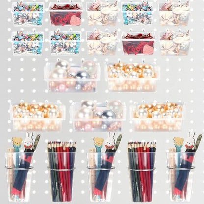 20 Pcs Pegboard Bins and Cups Accessories with Hooks (Clear)