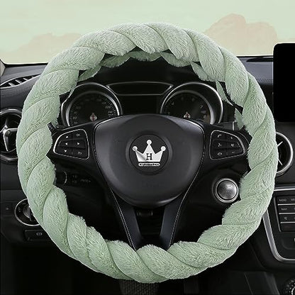Luxury Fluffy Winter Car Steering Wheel Cover for Women Soft Warm Plush Cute Auto Accessories for Vehicle (Green / Standard Size [14.75-15.15"] (37.5-38.5cm))