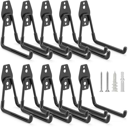 10 Pack Garage Hooks Heavy Duty Storage Organizer Wall Mount Power and Garden Tool Hangers (Medium U Hook / Black 10 pack)