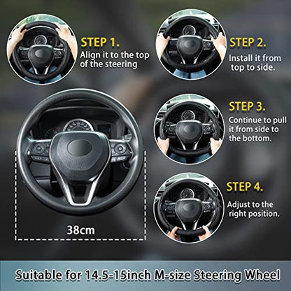 Beige Steering Wheel Cover with Coasters Leather Universal 15 inch (Medium / beige)