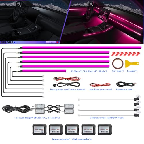 Acrylic Interior Car LED Strip Light with Wireless APP (RGB color 14 in 1)
