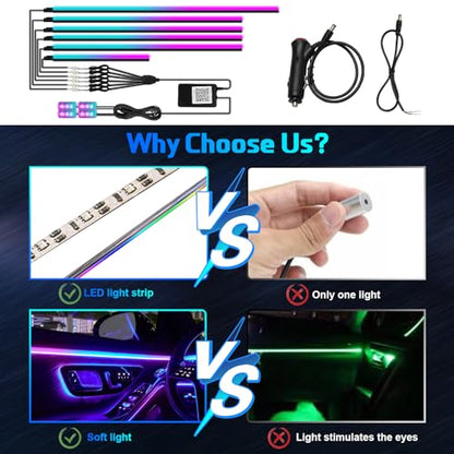 Dreamcolor Acrylic Interior Car Light 10 in 1 Automotive Ambient Light Kits with APP Control 16 Million Color 175 inches Fiber Optic Car LED Strip Light (dreamcolor 10 lights(one control box))