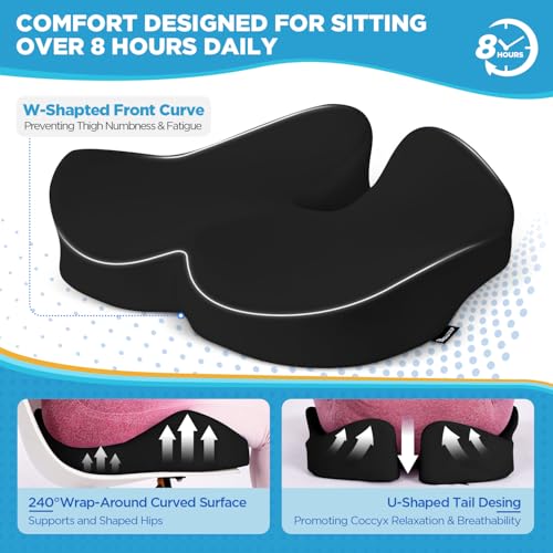 Seat Cushion & Lumbar Support Pillow for Office Chair (Tq27_ls46-black)