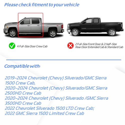 4 PCS Window Visors Deflectors Fit for 2019 (For 2019-2025 Silverado/Sierra Crew Cab)