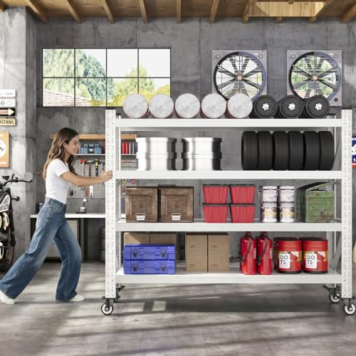 55.1” Wide Heavy Duty Metal Garage Shelving (White / 55.1"Wx23.6"Dx75.6"H)