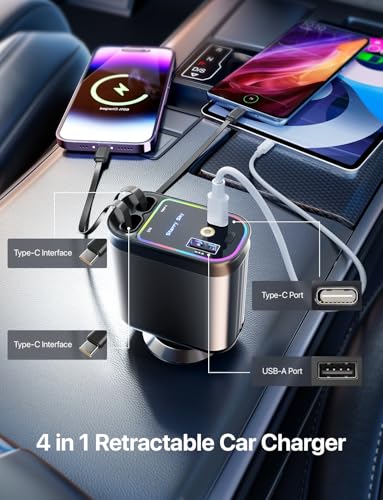 Starlight Retractable Car Charger with Dual Type C Cables (Light Silver / Dual Type C)