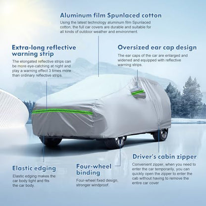 6 Layer Full Car Cover is All (Green reflective strip / 11/ S-S For SUVs-Length ( 167"-180" ))