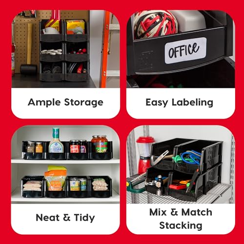 12-Pack, Small Stackable Storage Bins, Black (Small - 12 Pack / Black)