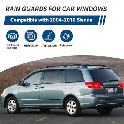 4pcs Window Visors Rain Guards for 2004 (2004-2010 Sienna)