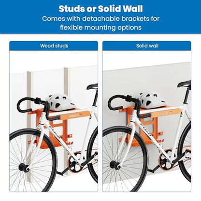 Bike Wall Mount Rack with Shelf and Hooks (Orange)
