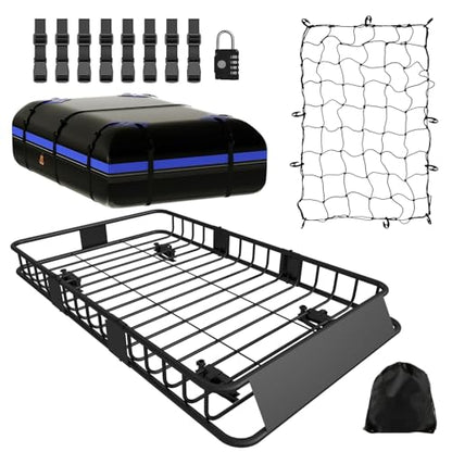 250LBS Universal Roof Rack Basket (Roof Basket with Bag and Net)