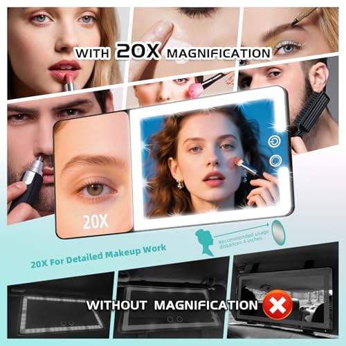 Car Sun Visor Vanity Mirror with Lights & 20X Magnification (1pcs-Black)