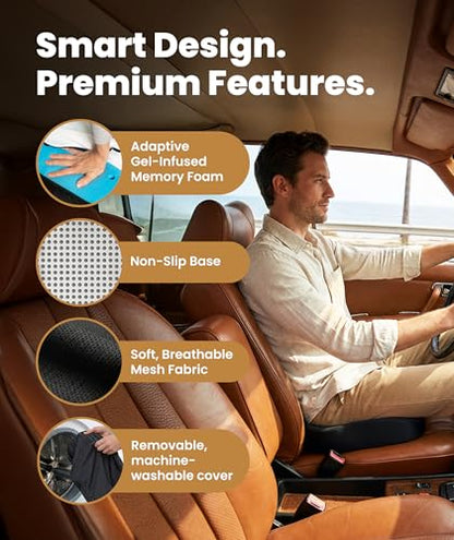 Doctor Recommended Memory Foam Seat Cushion for Office Chairs & Car (Black Airflow / Large)