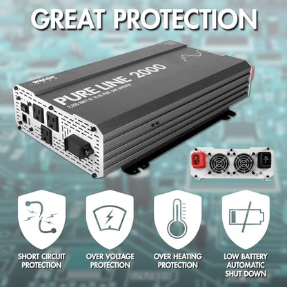 EL3808 Pure Line Power Inverter 2000 Watt DC 12V to 110V AC Car Pure Sine Wave Power Inverter for Home RV Camping Van Life Off Grid ETL Certified (2000W)