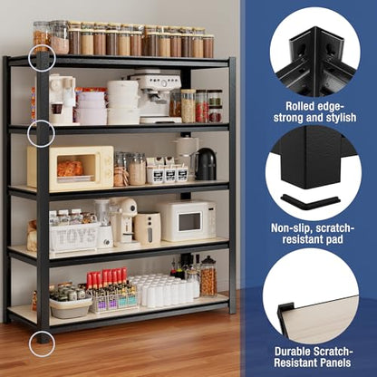 5 Tier Black Shelving with Board (Black / 48"W x 24"D x 72"H)