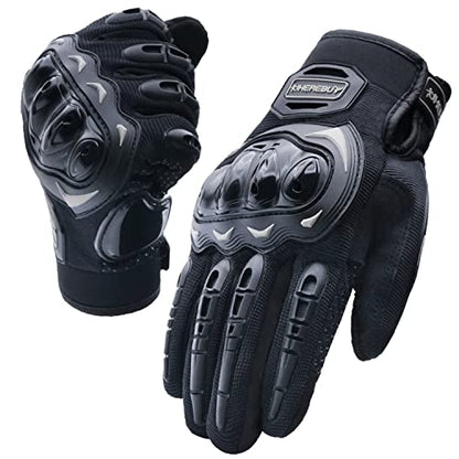 Motorcycle Gloves Touch Screen Full Finger Riding Gloves Knuckle Protection for Men and Women for Dirt Riding (Black / Large)