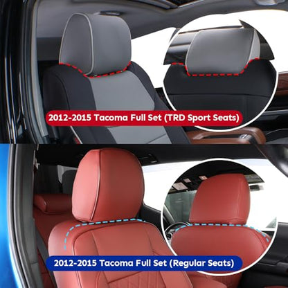 Tacoma Leather Car Seat Covers Custom Fit for Toyota Tacoma 2012 2013 2014 2015 (Leather (Black) / 2012-2015 Tacoma Full Set (Regular Seats))