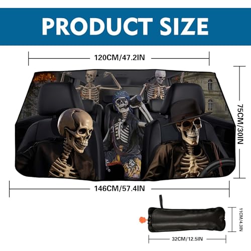 Funny Skull Car Windshield Sun Shade Umbrella Windshield Shade Sunshades Car Cover for Most Vehicles Foldable Front Window Sunshade Cover (One Size / Funny Skull)