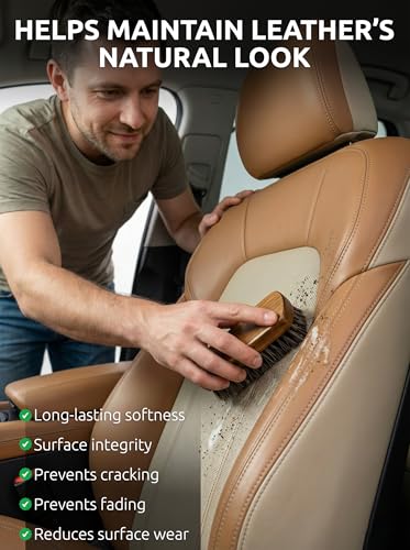 Leather & Upholstery Cleaning Brush Set with Compact Wood Handle (Brown)