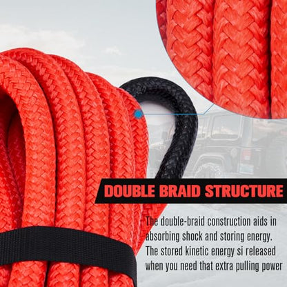 3 4” x 20FT Kinetic Recovery Rope Kit with 2 Soft Shackles (Red / 3/4” x 20FT)