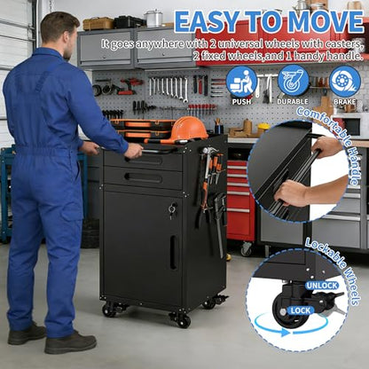 Metal Storage Cabinet for Garage (Black / S - 2 Drawers & 1 Door (Wheeled))