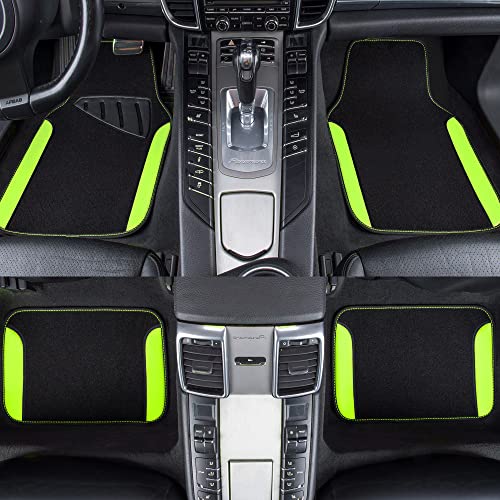 Fluorescent Leather & Waterproof Car Carpet Floor Mats (Black and Green)