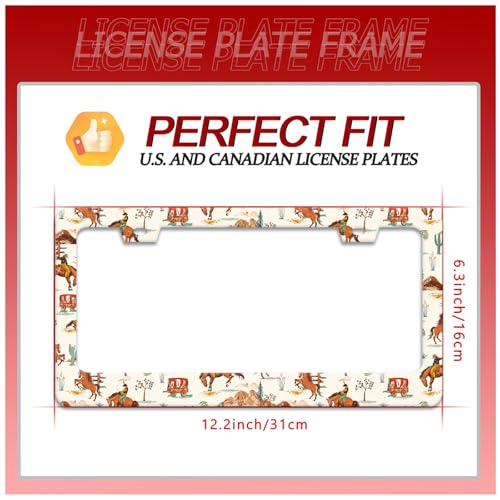 Western Cowboy License Plate Frame Horse Racing License Plate Holder Funny Personalise Car Stainless Stee Decorative Parts for Standard Us Canada Vehicles 12x6 Inch for Women Men (Western Cowboy)
