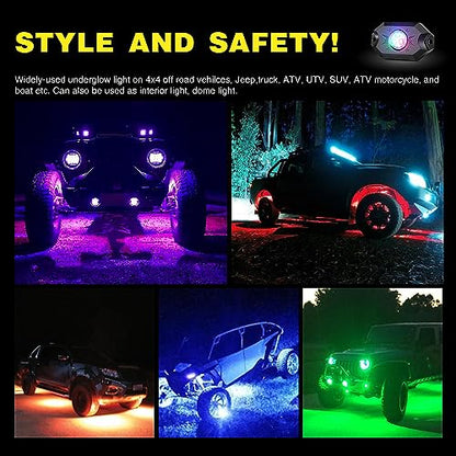 RGB LED Rock Lights Kit 6 Pods Underglow Multicolor Neon Pod (6 Pods / RGB 3LED)