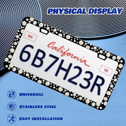 Beautiful Daisy License Plate Frame Daisies Stainless Steel 6x12 Inch 2Hole (Beautiful Daisy)