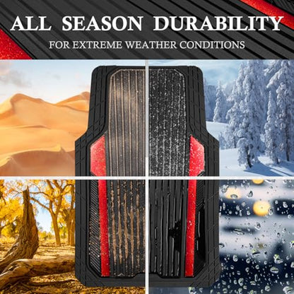 Heavy Duty Rubber Car Mats Metallic (BLack Red)